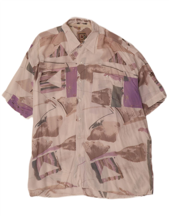 VINTAGE skjorte med abstrakt mønster til mænd, størrelse 43/44 XL Flerfarvet
