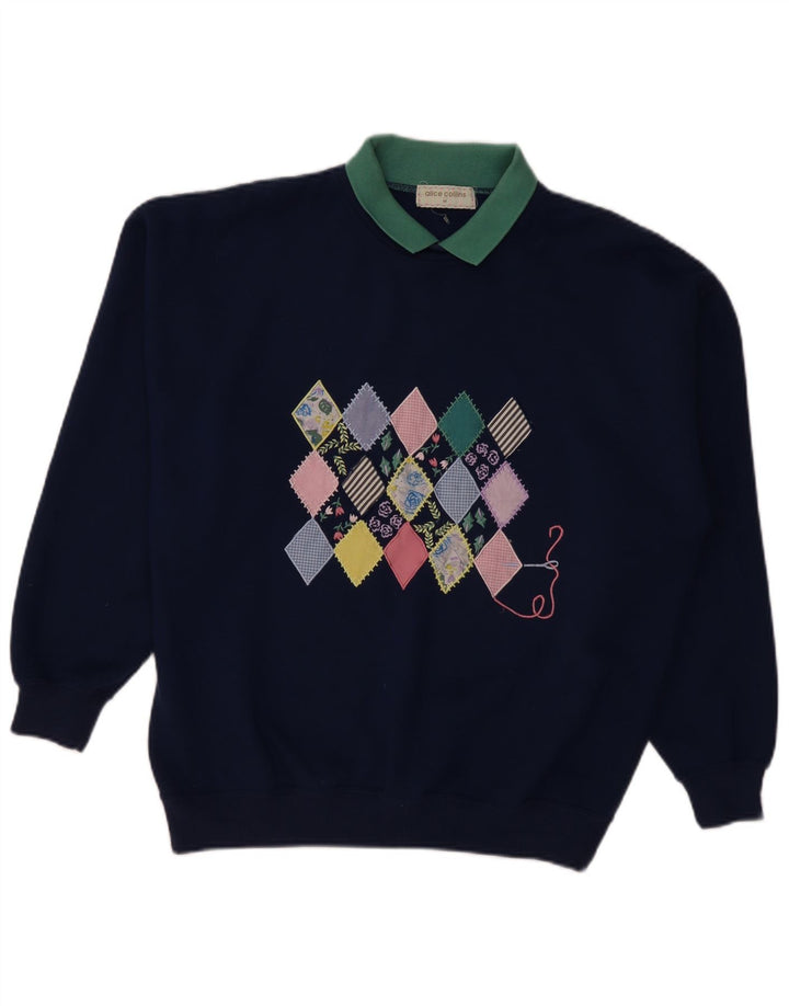 Alice Collins Herre Sweatshirt Jumper Medium Navy Blue Argyle/Diamond