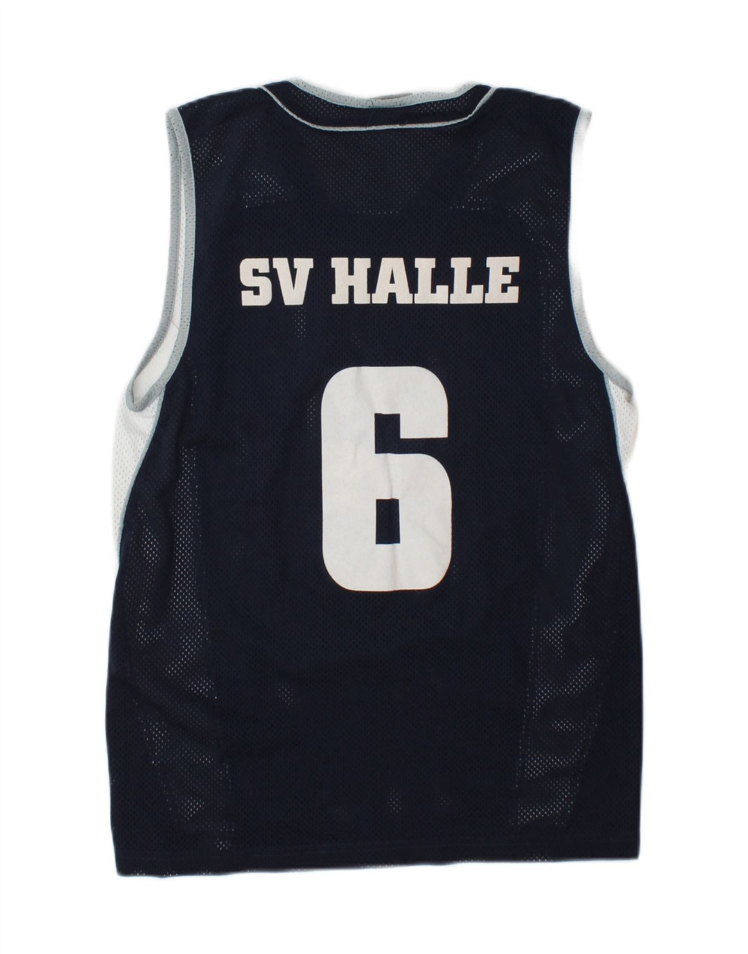 SPALDING Mens Graphic Vest Top Small Navy Blue Colourblock Polyester Vintage Spalding and Second-Hand Spalding from Messina Hembry 