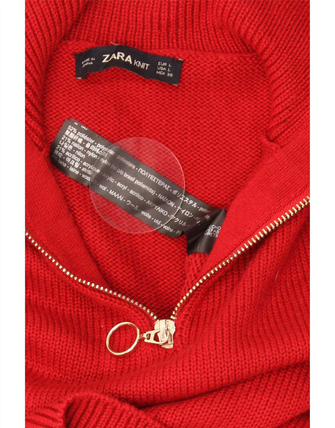 Zara Dame Zip Neck Jumper Sweater UK 14 Large Rød Polyester