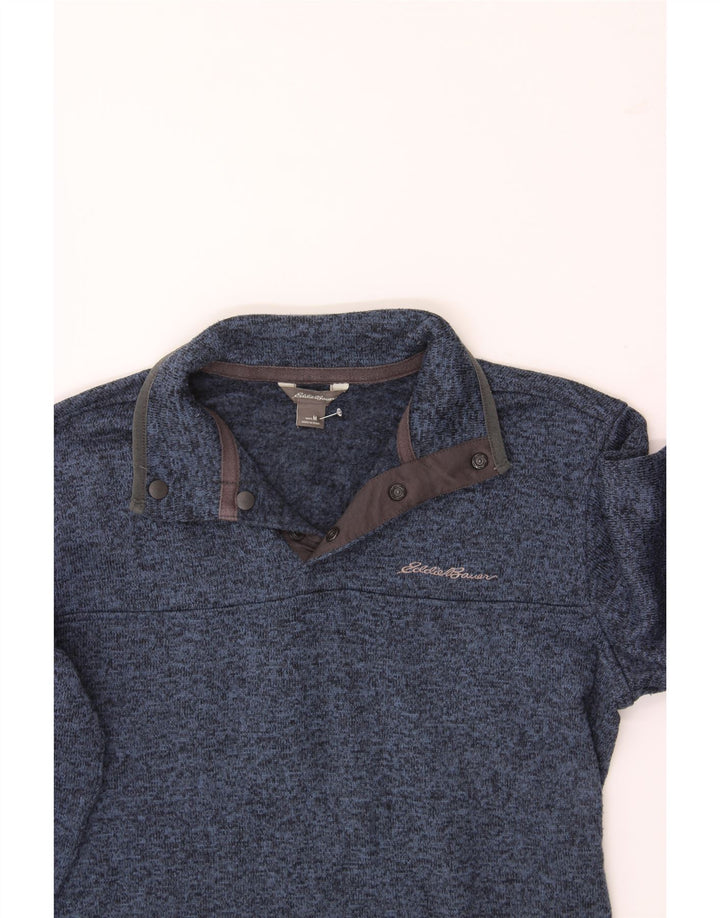 EDDIE BAUER Mens Button Neck Sweatshirt Jumper Medium Navy Blue Flecked Vintage Eddie Bauer and Second-Hand Eddie Bauer from Messina Hembry 