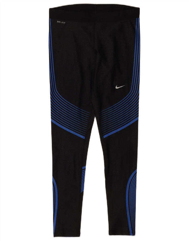 Nike Dame Leggings UK 12 Medium Sort Colourblock Polyester Sports