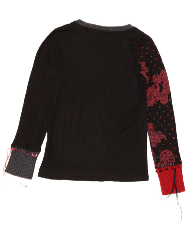 Desigual Dame Grafisk Top Langærmet UK 12 Medium Sort Paisley Bomuld