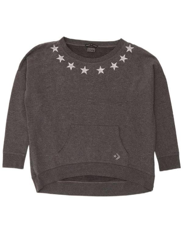 Converse Graphic Sweatshirt Jumper UK 12 Medium Grey Flecked