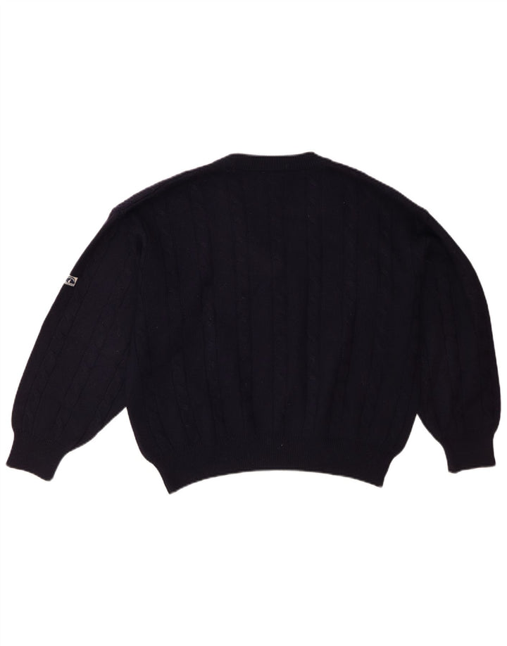 NAVIGARE Womens Oversized V-Neck Jumper Sweater UK 14 Medium Navy Blue