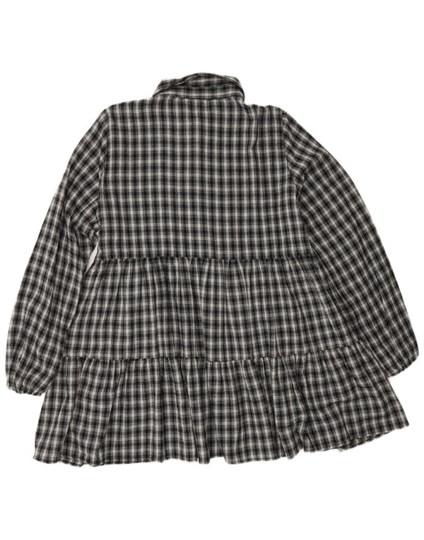 Zara Dame Langærmet Tiered Dress UK 12 Medium Navy Blue Check