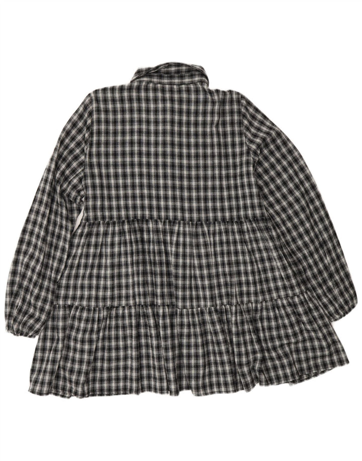 Zara Dame Langærmet Tiered Dress UK 12 Medium Navy Blue Check