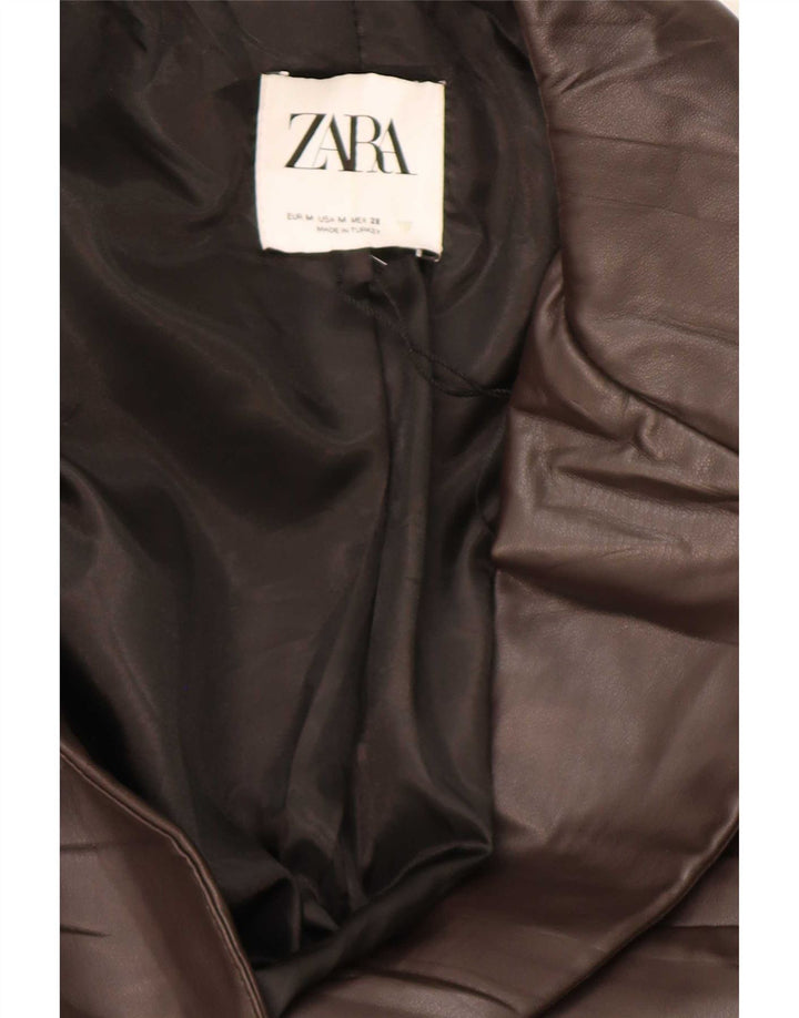 Zara Dame 1 knap imiteret læder blazerjakke UK 14 Medium Brun