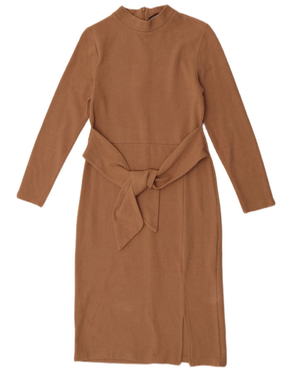 Marks & Spencer Dame Langærmet Jumper Dress UK 8 Small Beige Polyester