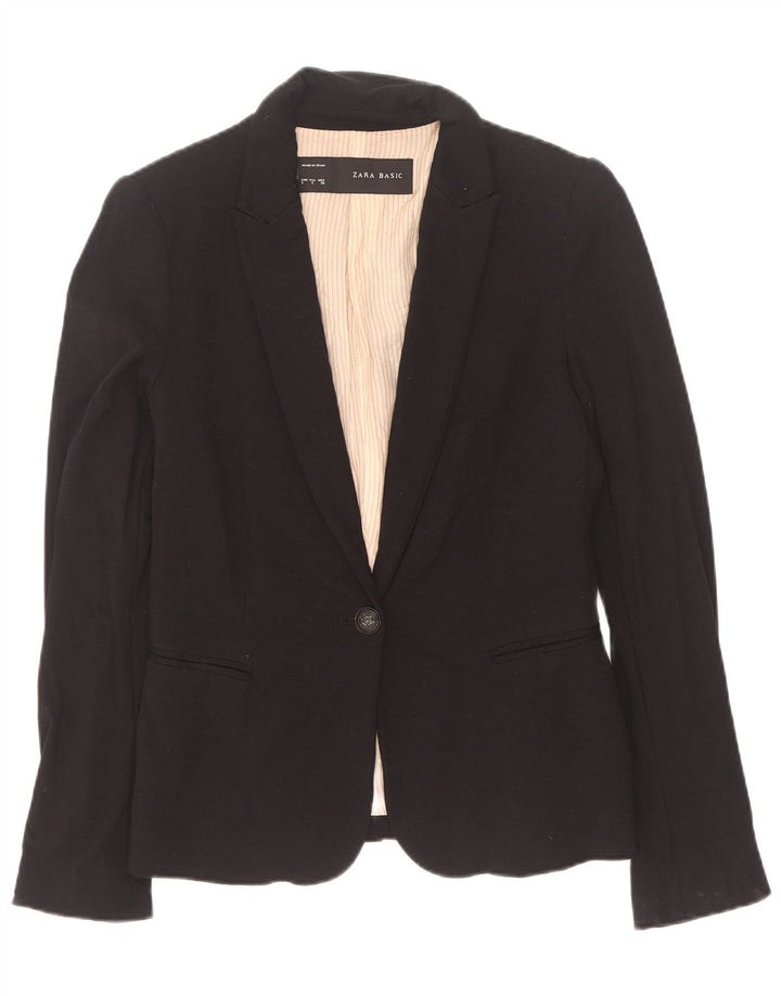 Zara Dame 1 Knap Blazer Jacket UK 10 Small Black Acetate