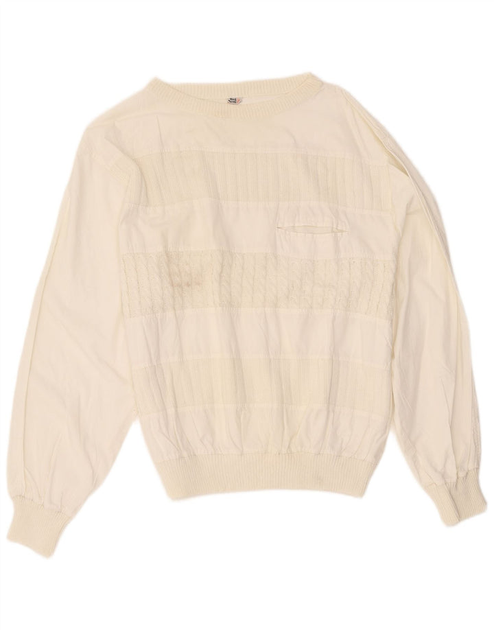 Vintage Herre Boat Neck Jumper Sweater IT 48 Medium Off White Bomuld