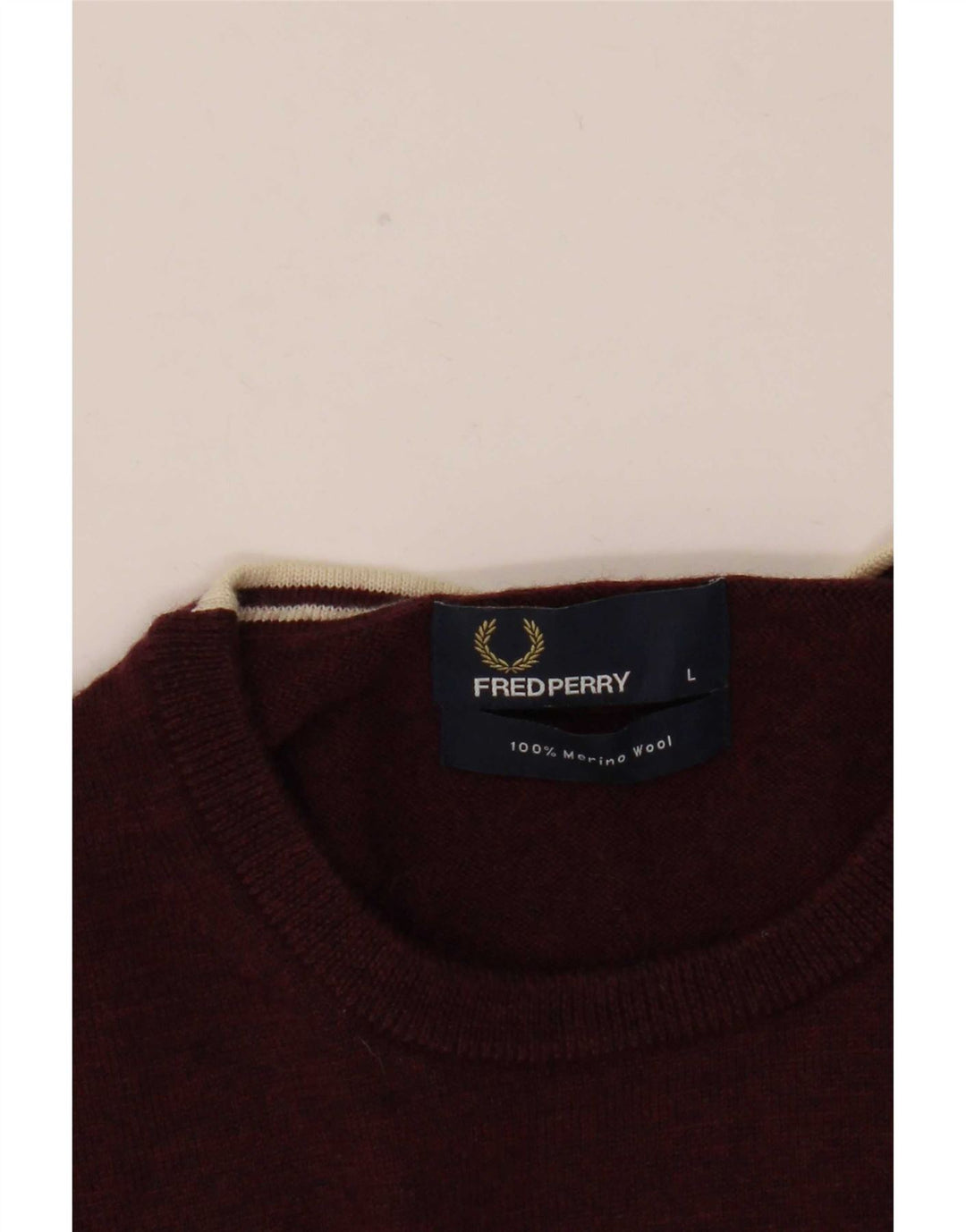 Fred Perry Herre Crew Neck trøje Sweater Large Burgundy Merino Wool