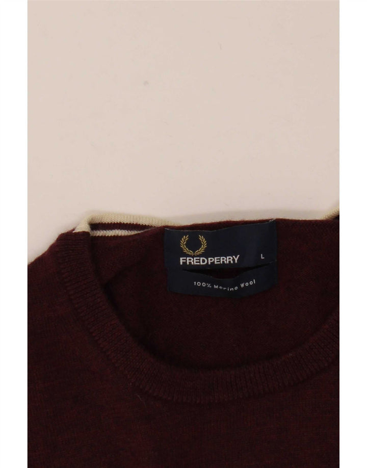 Fred Perry Herre Crew Neck trøje Sweater Large Burgundy Merino Wool