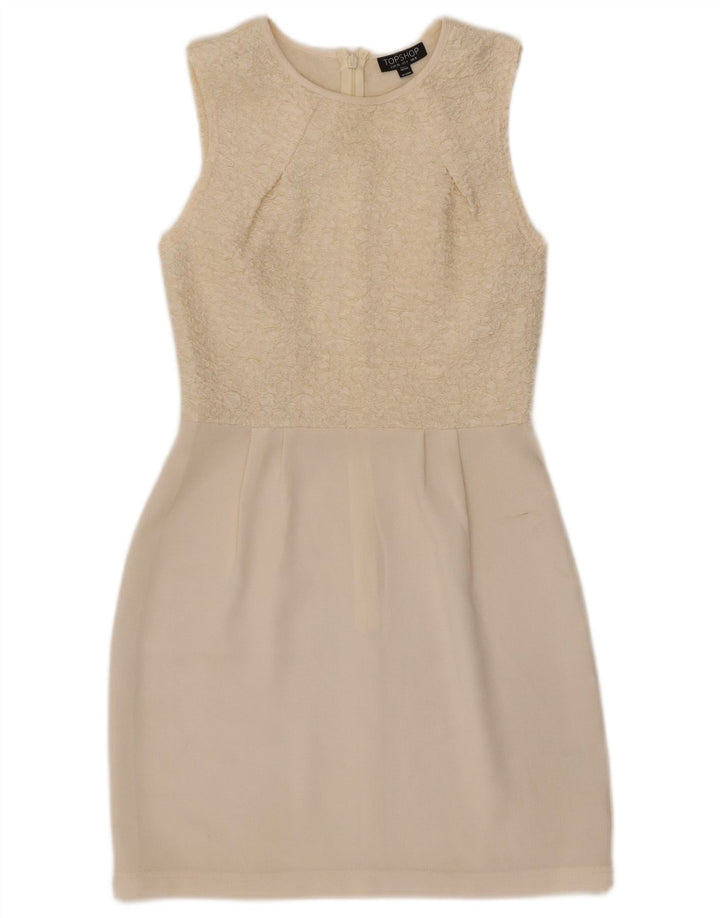 Topshop Dame Sleeveless Sheath Dress UK 8 Small Off White Polyester