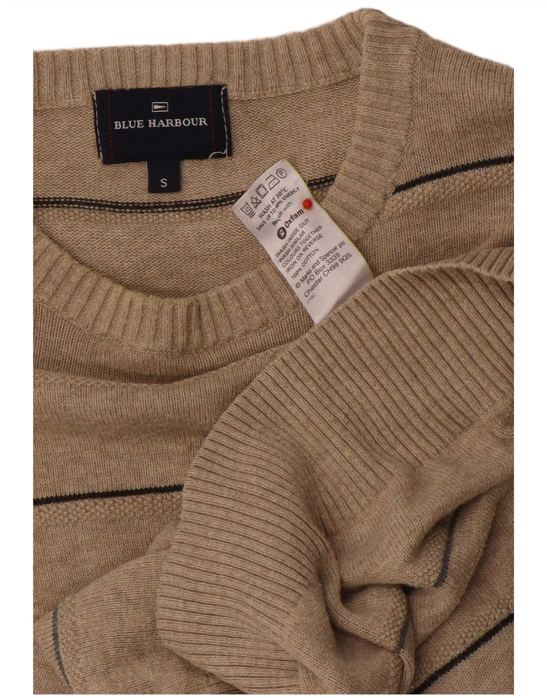 Marks & Spencer Herre Blue Harbor Crew Neck Jumper Sweater Small Beige