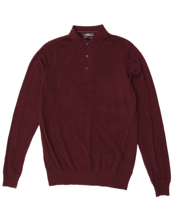 Marks & Spencer Herre Polo Neck Jumper Sweater Medium Burgundy Merino Wool