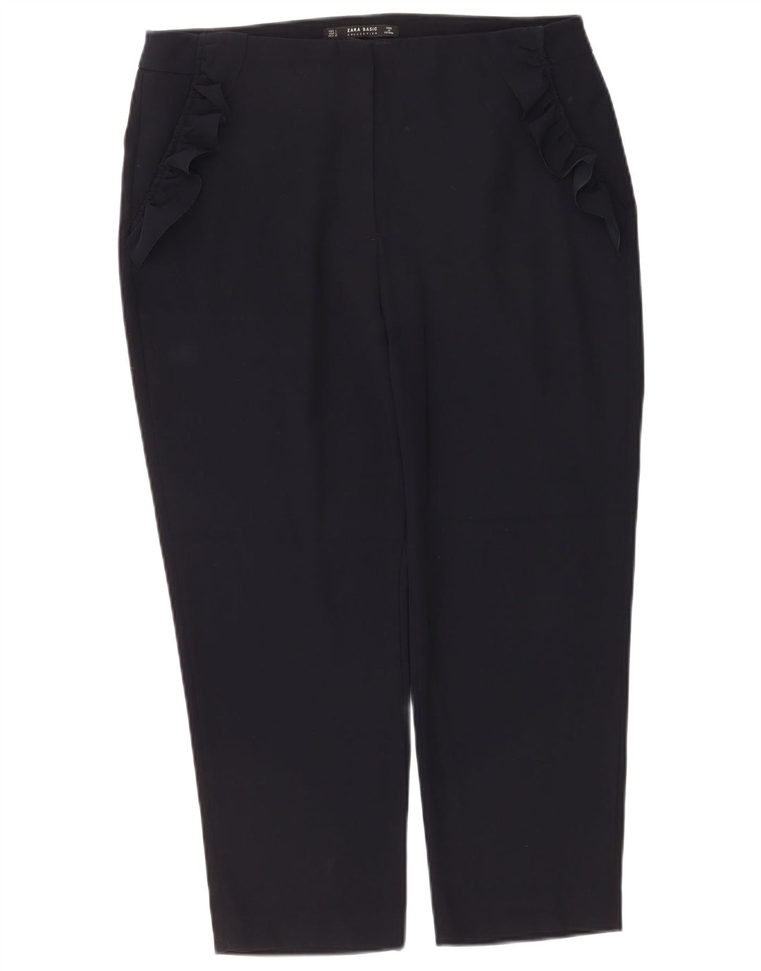 Zara Womens Tapered Cropped Trousers Large W30 L25 Navy Blue Polyester