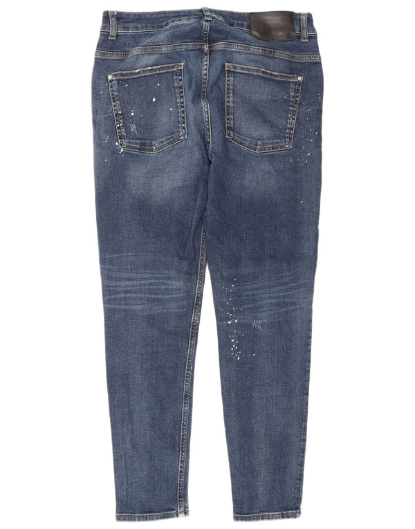 ZARA Distressed Skinny Jeans til mænd EU 46 XL W36 L30 blå plettet bomuld
