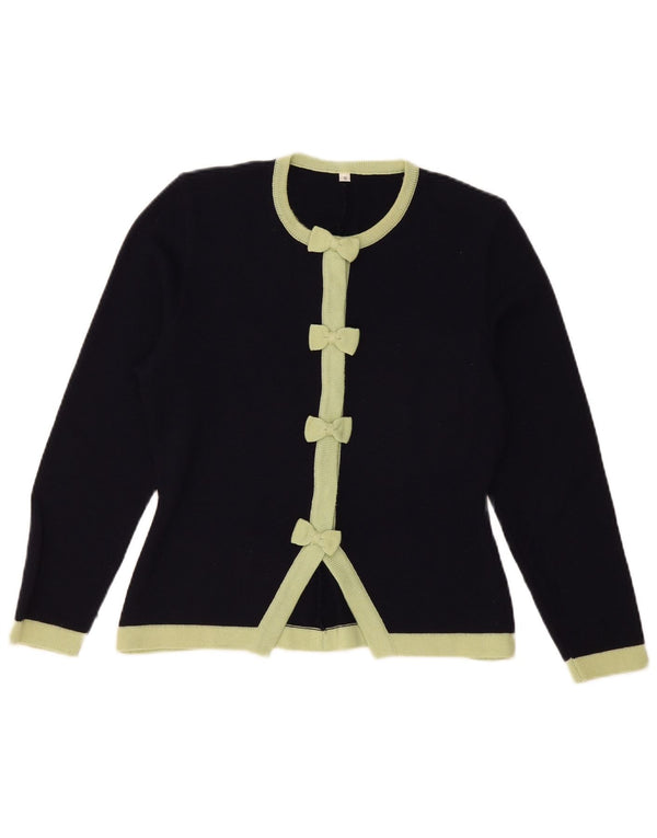 Vintage oversized cardigan sweater til kvinder UK 10 Small Navy Blue Colourblock