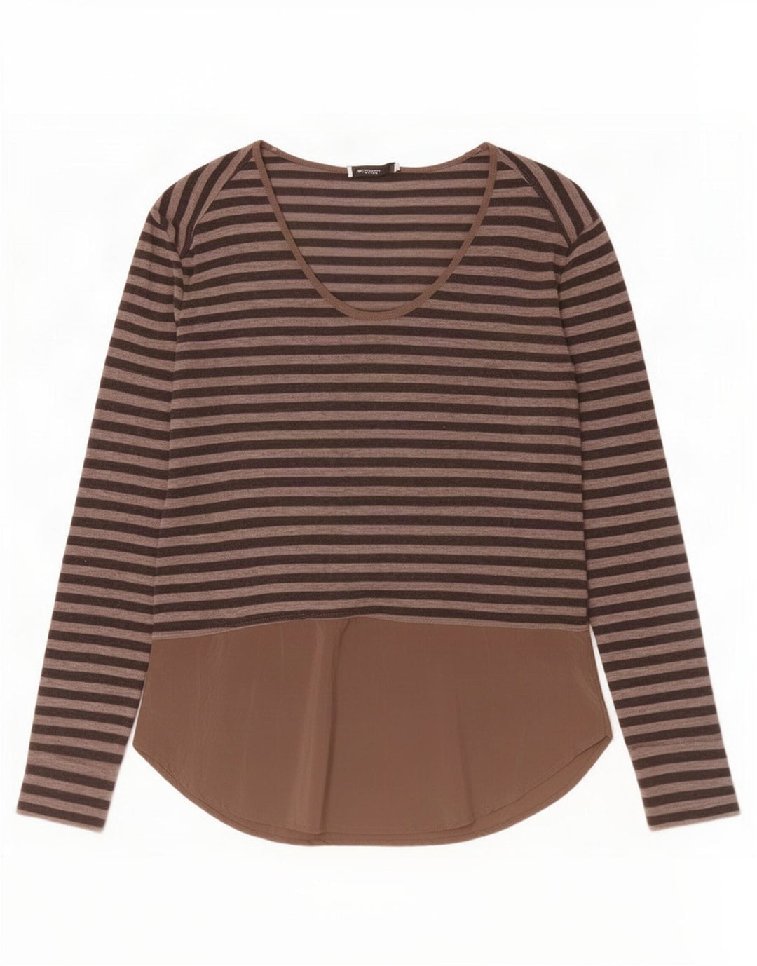 Zara Dame Top Langærmet UK 10 Lille Brun Stribet