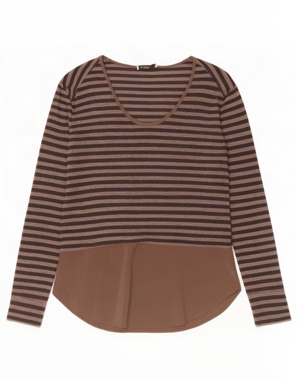 Zara Dame Top Langærmet UK 10 Lille Brun Stribet