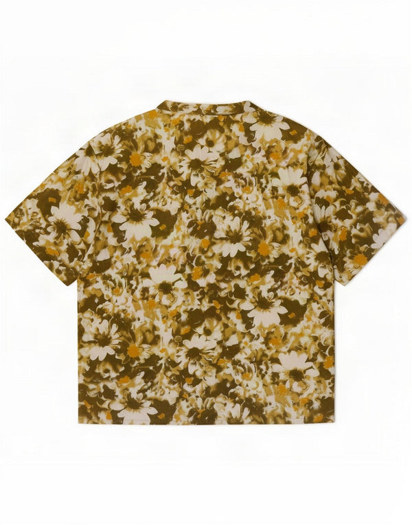 Vintage Kortærmet Herreskjorte Stor Khaki Blomster