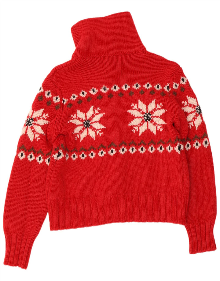 BENETTON Womens Crop Cardigan Sweater UK 10 Small Red Fair Isle