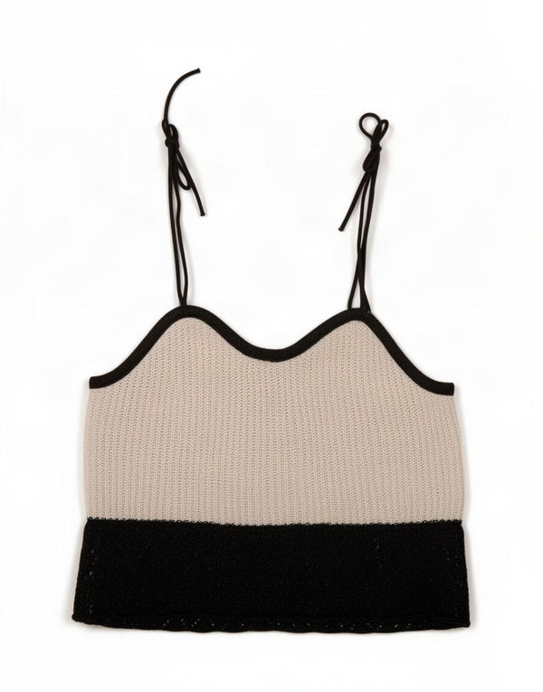 Zara Womens Crop Knit Cami Top UK 8 Small White Colourblock Bomuld