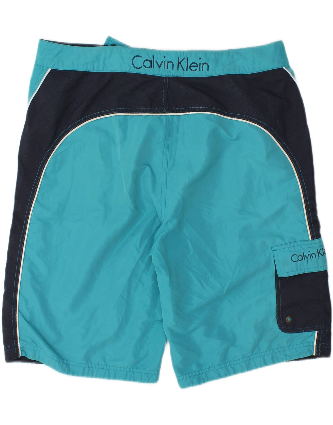 CALVIN KLEIN Mens Swimming Shorts XL  Blue Colourblock Polyester Vintage Calvin Klein and Second-Hand Calvin Klein from Messina Hembry 