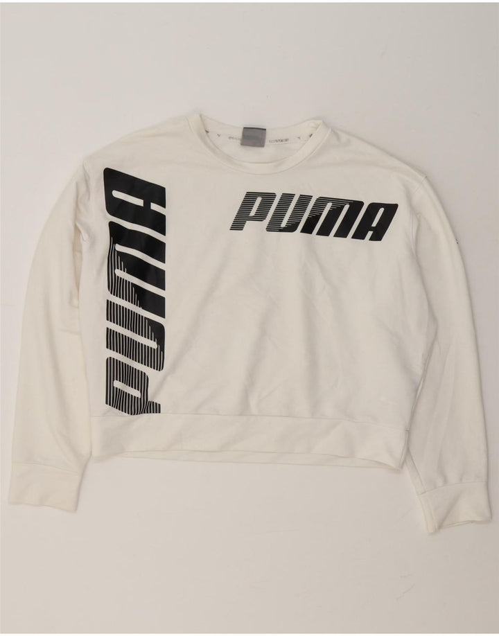 Puma Womens Oversized Crop Graphic Sweatshirt Jumper UK 6 XS Hvid