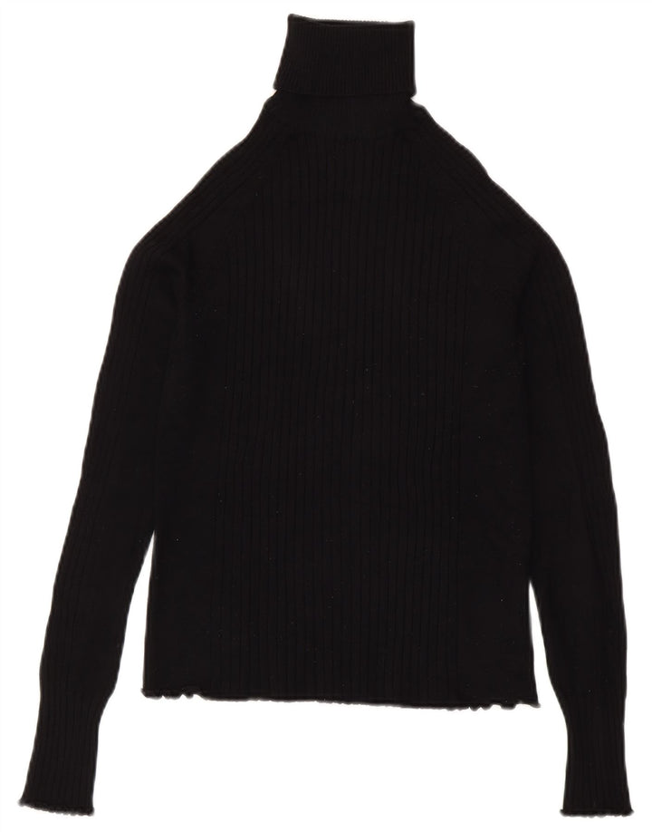 Zara Dame Rullehals Sweater UK 8 Small Black Viscose