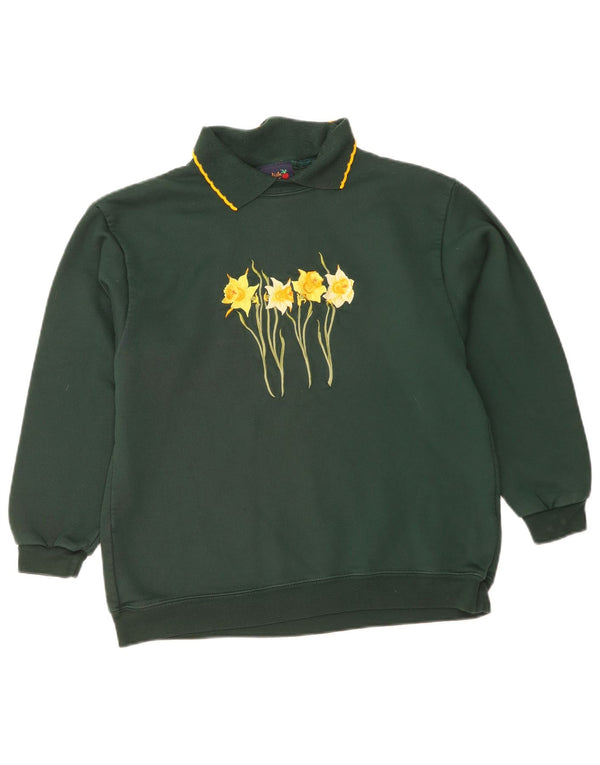 Vintage Womens Graphic Sweatshirt Jumper UK 12 Medium Green Floral
