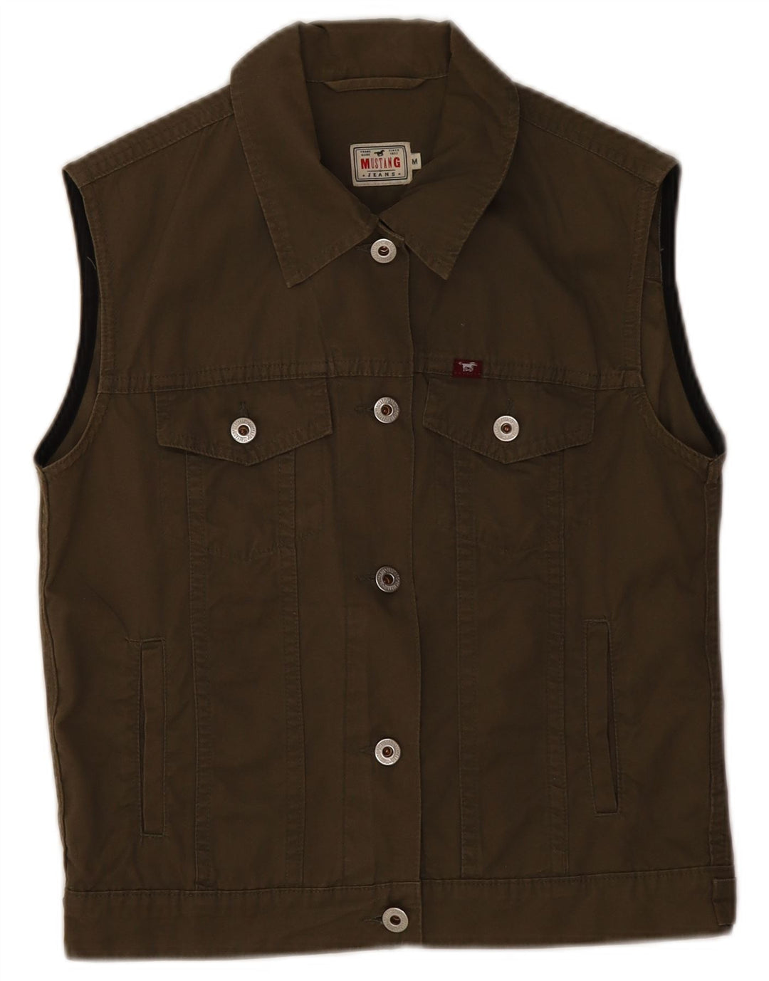 Mustang Dame Denim Gilet UK 12 Medium Khaki Bomuld