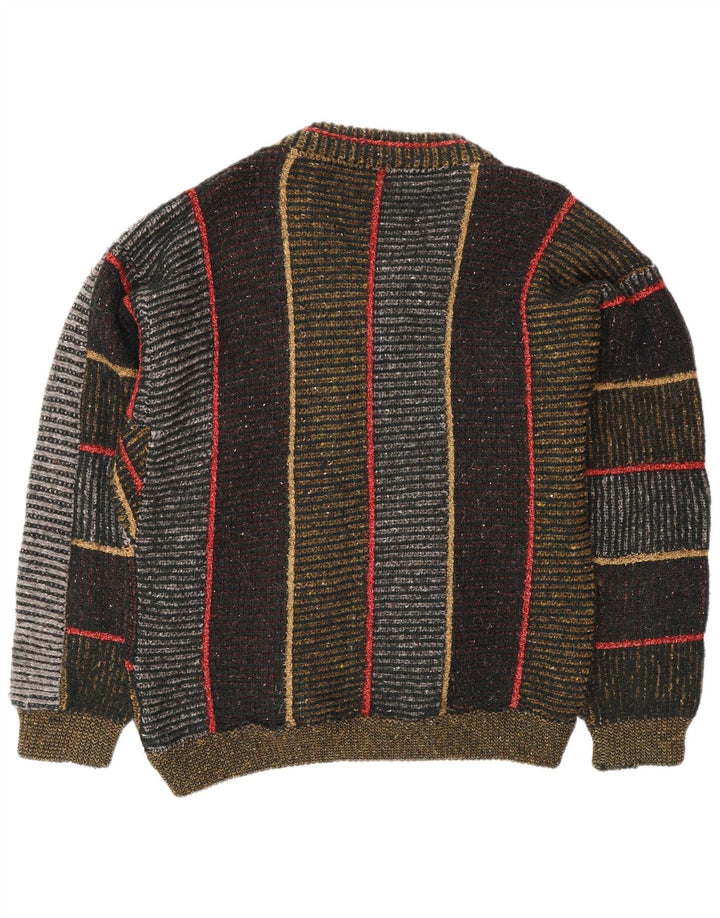 Vintage herre V-hals sweater stor flerfarvet stribet uld