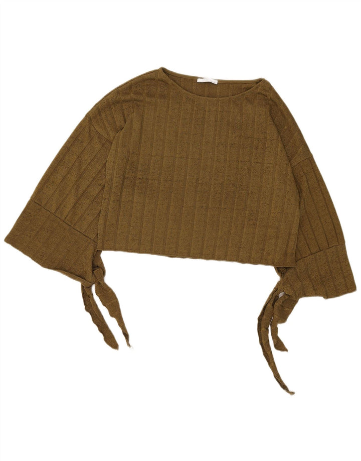 Zara Womens Oversized 3/4-ærmet Crop Bluse Top UK 10 Small Khaki