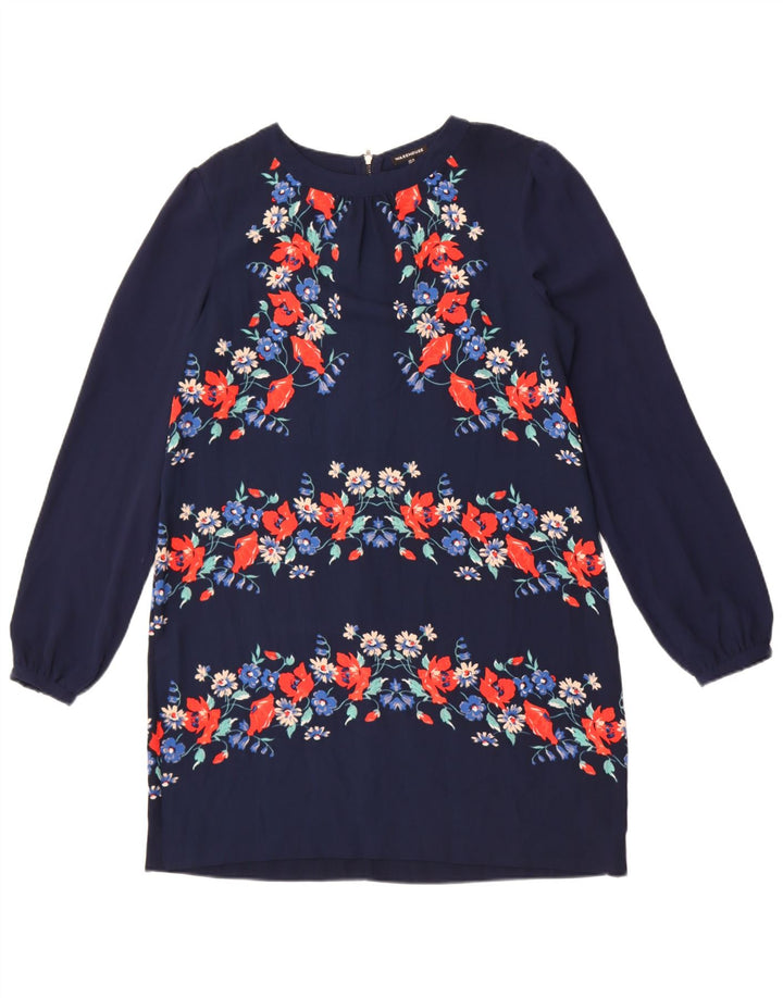 Warehouse Dame Langærmet Skift Kjole UK 14 Medium Navy Blue Floral