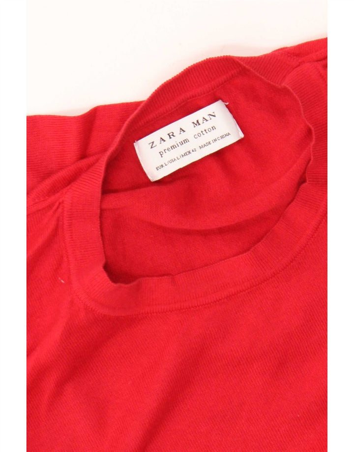Zara Herre Jumper Sweater med rund hals Stor rød bomuld