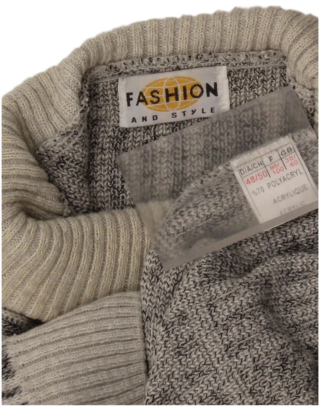 Vintage Herre rullehals sweater UK 38/40 mellemgrå ternet akryl