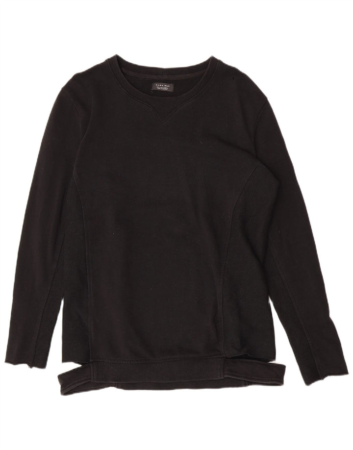 Zara Herre Sweatshirt Jumper Stor Sort Bomuld