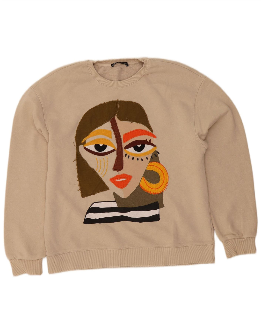Zara Graphic Sweatshirt Jumper UK 10 Small Beige