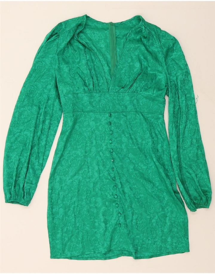 SHEIN Womens Long Sleeve Sheath Dress UK 14 Medium Green Floral Polyester Vintage Shein and Second-Hand Shein from Messina Hembry 