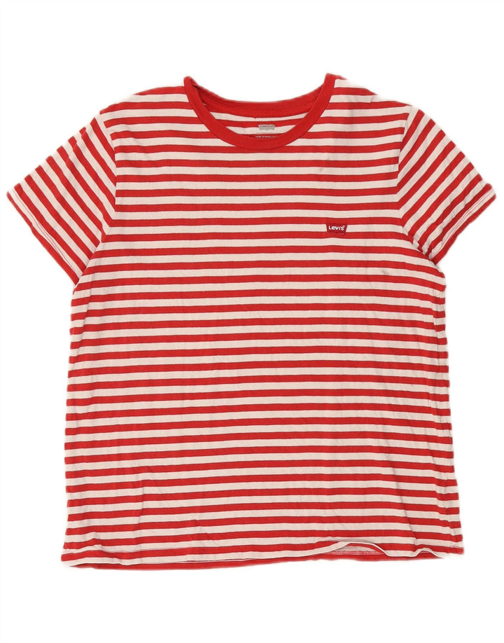 Levi's Dame T-Shirt Top UK 14 Stor rødstribet bomuld
