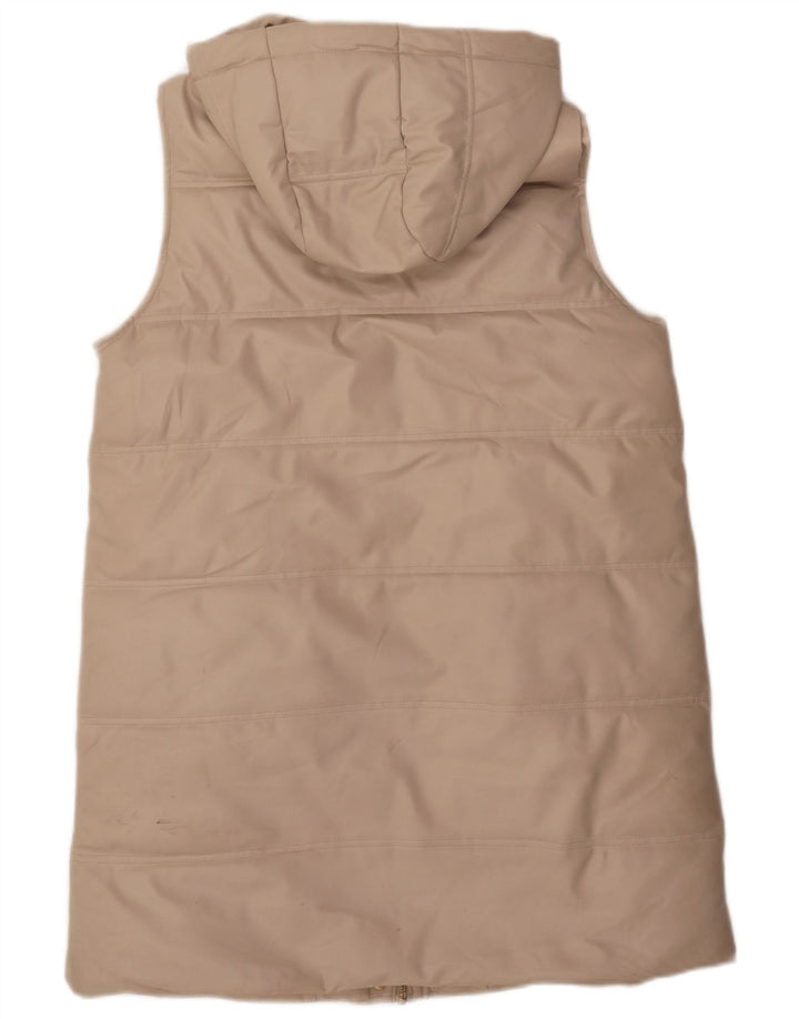 ZARA ærmeløs polstret frakke med hætte til kvinder UK 14 Medium Beige Polyester