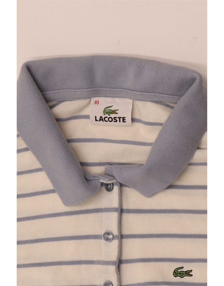 Lacoste Dame Polo Shirt Størrelse 40 Medium Hvid Stribet Bomuld