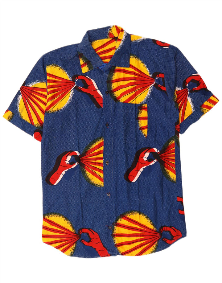 Vintage herre abstrakt mønster kortærmet skjorte mellemblå