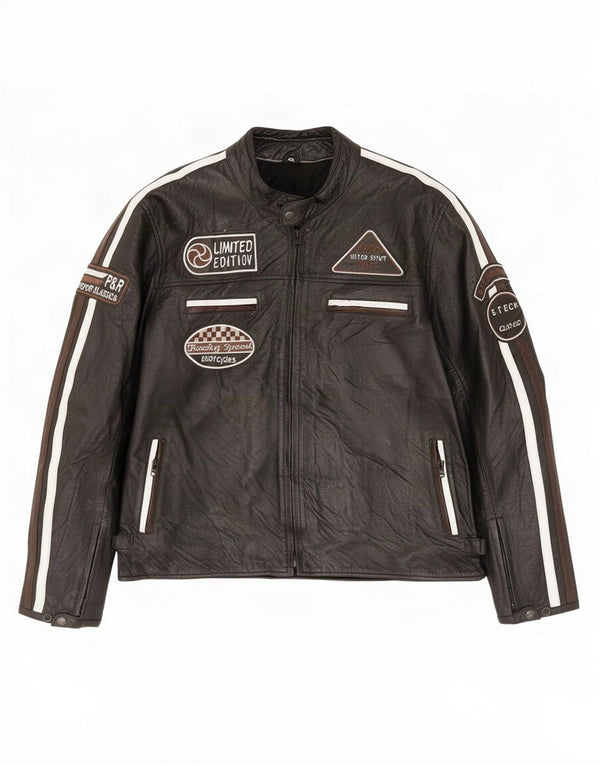 Vintage Herre Motorcykel Graphic Racer Jacket UK 44 2XL Sort Colourblock