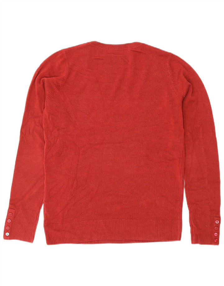MARKS & SPENCER Dame V-hals sweater UK 10 Lille rød polyakryl