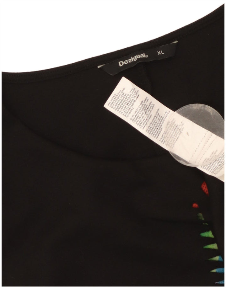 Desigual Kvinders Graphic Sheath Dress UK 18 XL Sort Geometrisk Polyester