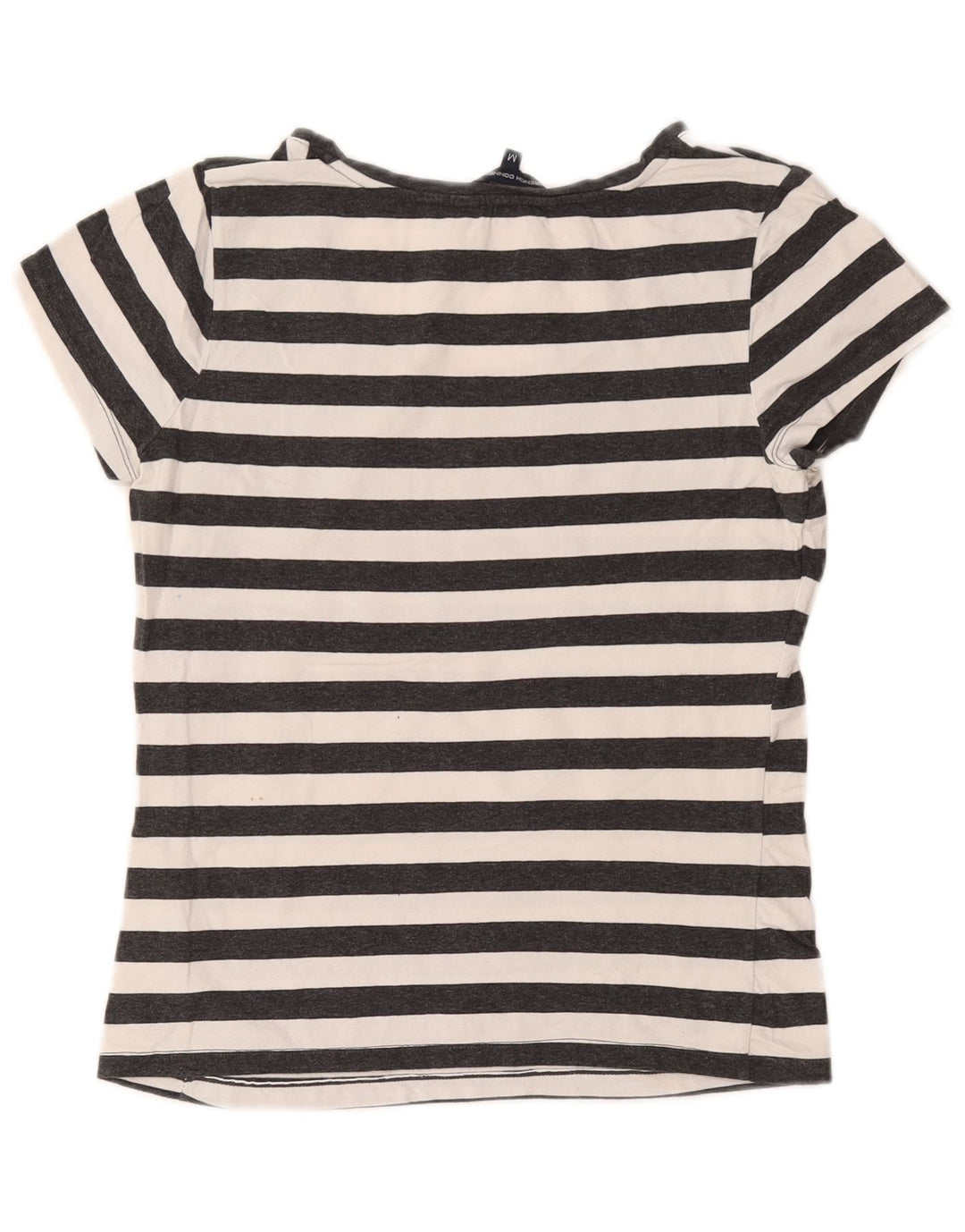 FRENCH CONNECTION Dame T-Shirt Top UK 12 Mellem grå stribet bomuld