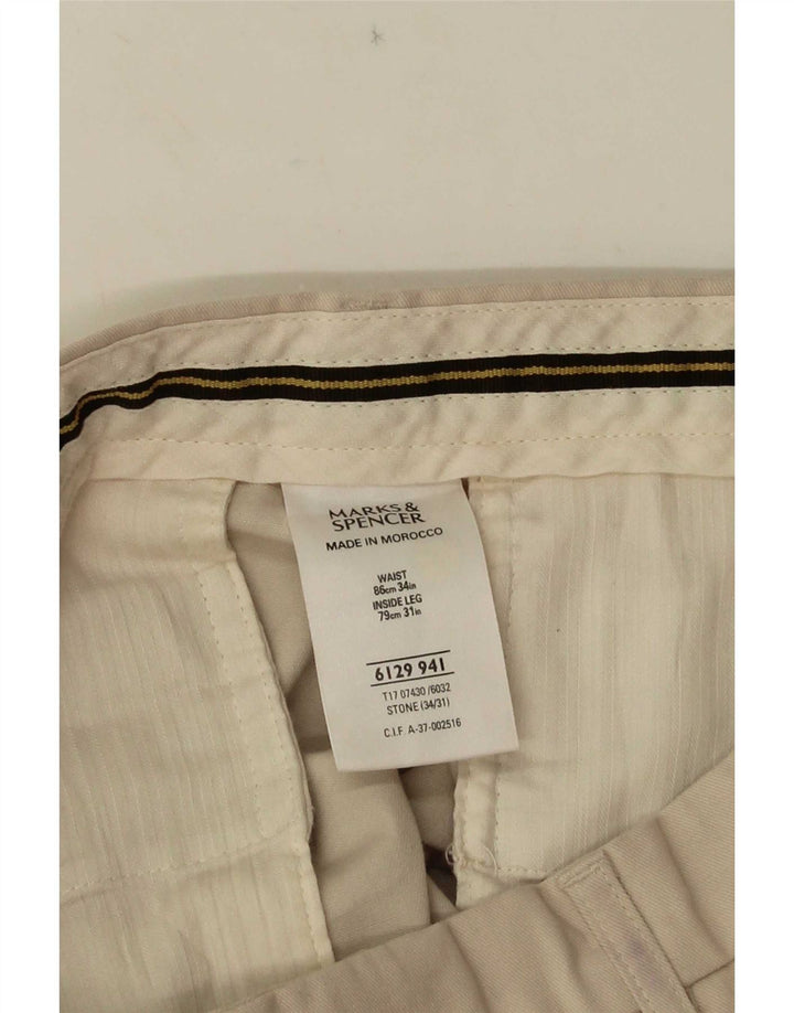 Marks & Spencer Herre Pegged Suit Bukser W34 L31 Beige Bomuld